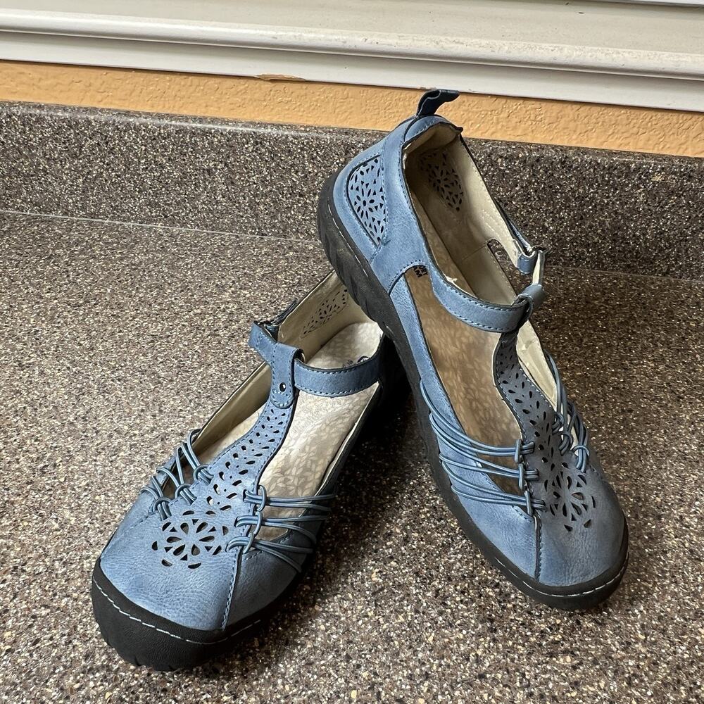 JBU by Jambu Womens 8.5 W Classic Flats Comfort Casual Blue Vegan Mary Jane Shoe